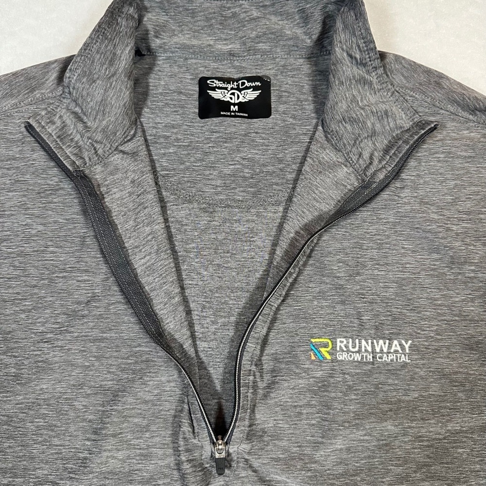 Straight‎ Down Mens Quarter Zip Pullover Gray Runway Growth Capital Logo Size M - Picture 2 of 8